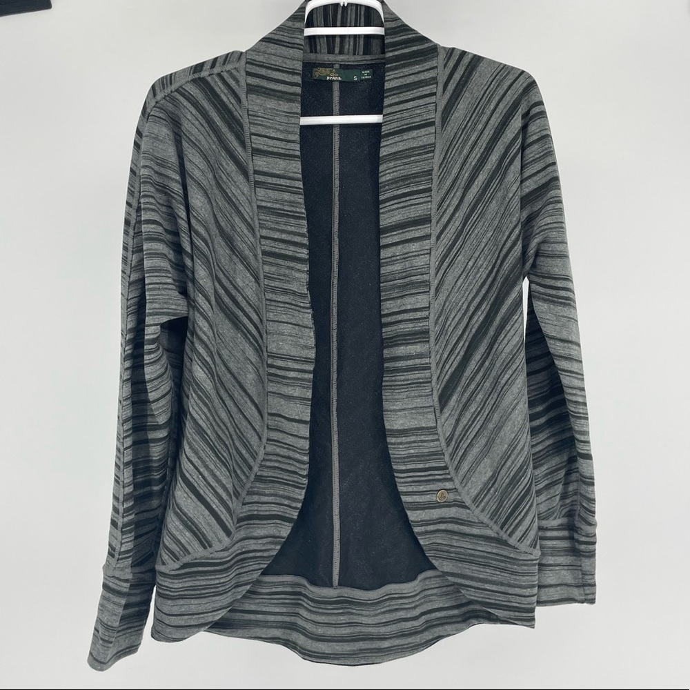 PRANA PARADISO CARDIGAN OPEN FRONT SWEATER HEATHER GRAY AND BLACK SMALL - Picture 2 of 8